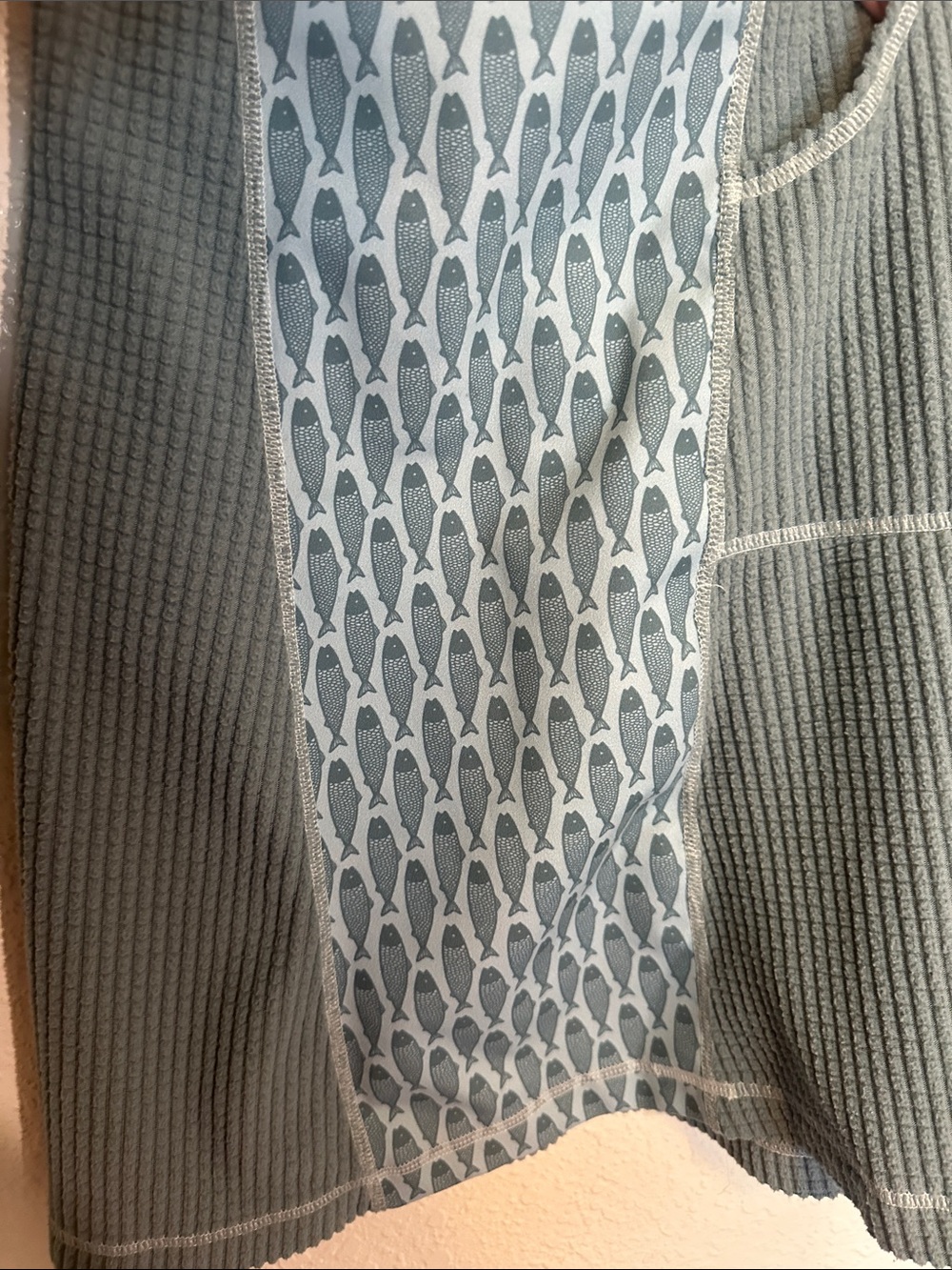 YOUER Long Waffle-Knit Hooded Adventure Dress in Seafoam Fish Print XL - Picture 4 of 6